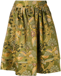 Оливковая шелковая юбка с цветочным принтом от Etro