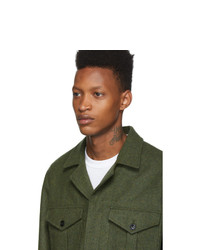 Мужская оливковая шерстяная куртка-рубашка от Noah NYC