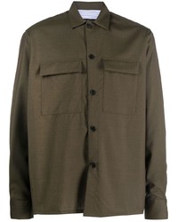 Мужская оливковая шерстяная рубашка с длинным рукавом от Low Brand