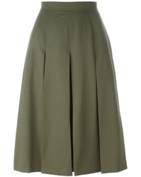 Оливковая шерстяная юбка со складками от Alexander McQueen