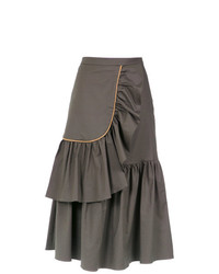 Оливковая юбка-миди с рюшами от Adriana Degreas