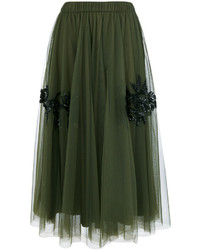 Оливковая юбка с пайетками с украшением от P.A.R.O.S.H.