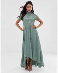 Оливковое вечернее платье с украшением от ASOS DESIGN