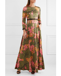 Оливковое вечернее платье с цветочным принтом от Roksanda
