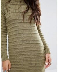 Оливковое вязаное платье-свитер от Boohoo