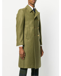 Оливковое длинное пальто от Thom Browne