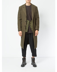 Оливковое длинное пальто от Yohji Yamamoto