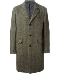 Оливковое длинное пальто