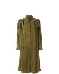 Оливковое замшевое платье-миди со складками от Emanuel Ungaro Vintage
