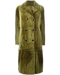 Оливковое кожаное пальто