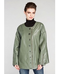 Женское оливковое кожаное пальто от Mondial