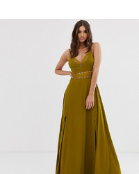 Оливковое кружевное вечернее платье от ASOS DESIGN