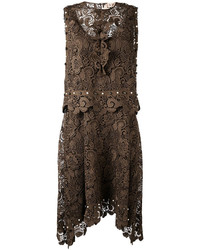 Оливковое кружевное платье с украшением от No.21