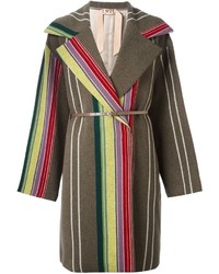 Женское оливковое пальто в вертикальную полоску от No.21