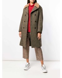 Оливковое пальто с меховым воротником от Aspesi