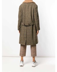 Оливковое пальто с меховым воротником от Aspesi