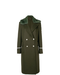 Оливковое пальто с меховым воротником от Ermanno Scervino
