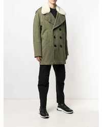 Мужское оливковое пальто с меховым воротником от Neil Barrett