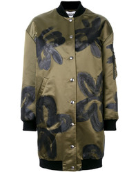 Женское оливковое пальто с цветочным принтом от Moschino