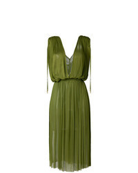 Оливковое платье-миди со складками