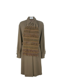 Оливковое платье-рубашка с вышивкой от Gianfranco Ferre Vintage