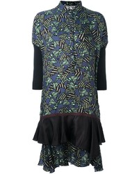 Оливковое платье-рубашка с геометрическим рисунком от Kolor