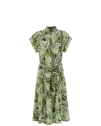Оливковое платье-рубашка с принтом от Andrea Marques