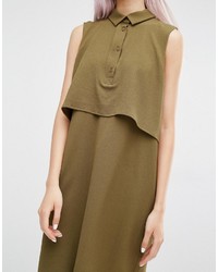 Оливковое платье-рубашка от Monki
