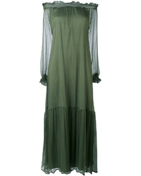 Оливковое платье с открытыми плечами от P.A.R.O.S.H.