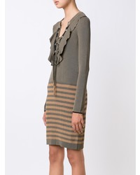 Оливковое платье-свитер в горизонтальную полоску от Sonia Rykiel