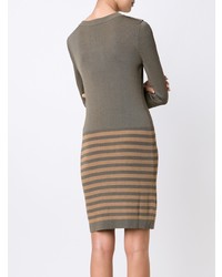 Оливковое платье-свитер в горизонтальную полоску от Sonia Rykiel