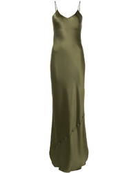 Оливковое шелковое вечернее платье