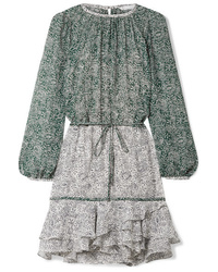 Оливковое шелковое платье прямого кроя с цветочным принтом от Veronica Beard