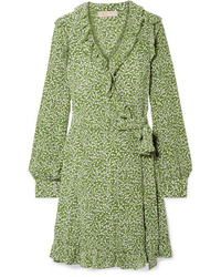 Оливковое шелковое платье с запахом с принтом от MICHAEL Michael Kors