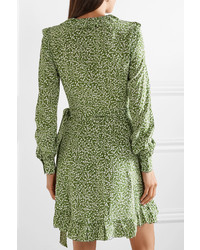 Оливковое шелковое платье с запахом с принтом от MICHAEL Michael Kors