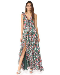 Оливковое шелковое платье с цветочным принтом