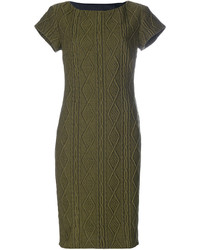 Оливковое шерстяное платье с рельефным рисунком от Moschino