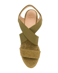 Оливковые босоножки на танкетке от Castaner