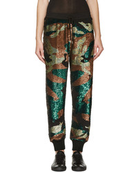 Оливковые брюки с пайетками с камуфляжным принтом