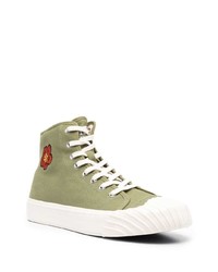 Мужские оливковые высокие кеды из плотной ткани от Kenzo