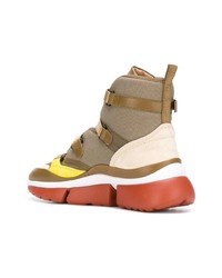 Женские оливковые высокие кеды из плотной ткани от Chloé