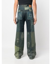 Мужские оливковые джинсы в стиле пэчворк от Marine Serre