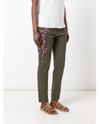 Женские оливковые джинсы с вышивкой от Sandrine Rose