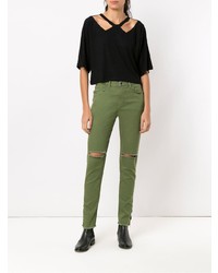 Оливковые джинсы скинни от Olympiah