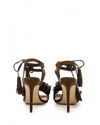 Оливковые замшевые босоножки на каблуке от LOST INK