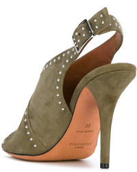 Женские оливковые замшевые босоножки от Givenchy