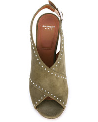 Женские оливковые замшевые босоножки от Givenchy
