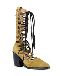 Оливковые замшевые ботильоны на шнуровке от Toga Pulla