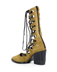 Оливковые замшевые ботильоны на шнуровке от Toga Pulla