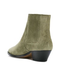 Оливковые замшевые ботильоны от Isabel Marant